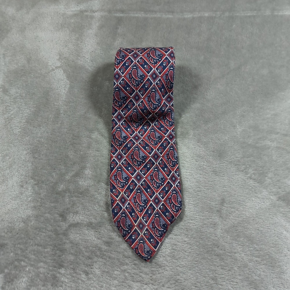 Vintage Christian Dior Tie Men 55x3.75 Red Blue Paisley Cravates Geometric‎ Silk